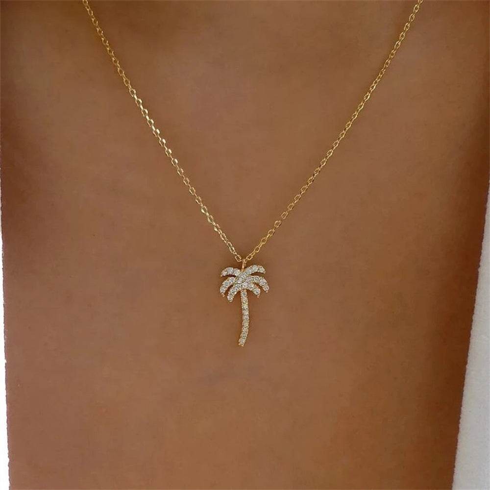 S925 Pure Silver Creative Coconut Tree Diamond Pendant Necklace - MOWTE