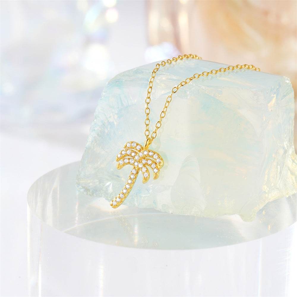 S925 Pure Silver Creative Coconut Tree Diamond Pendant Necklace - MOWTE