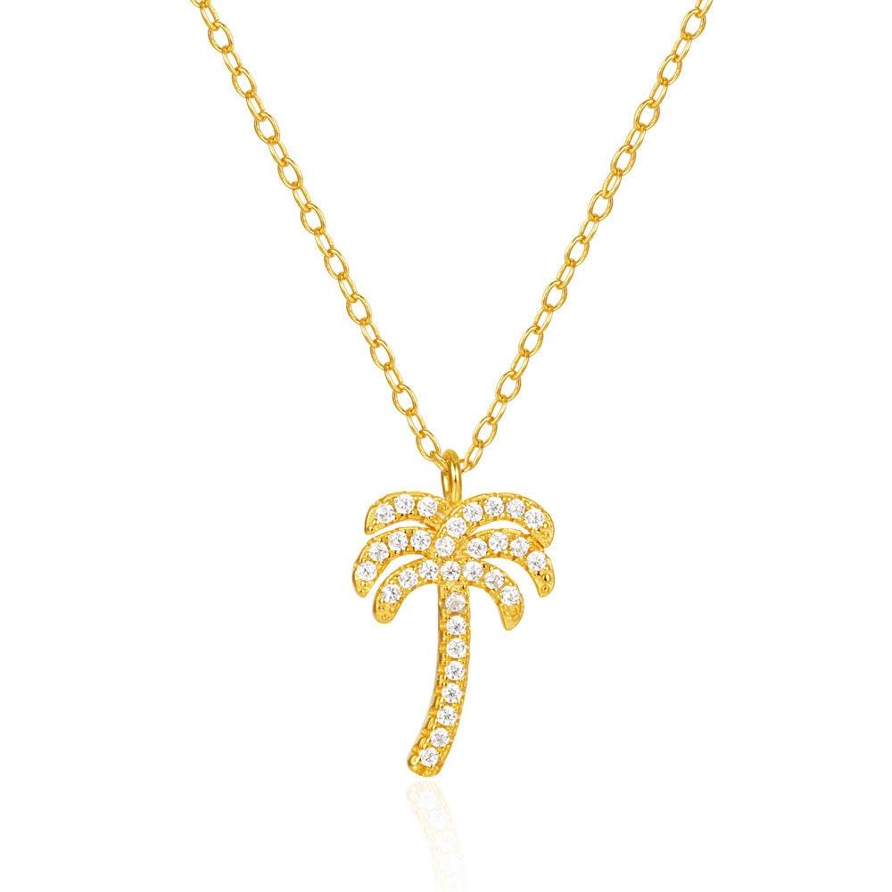 S925 Pure Silver Creative Coconut Tree Diamond Pendant Necklace - MOWTE
