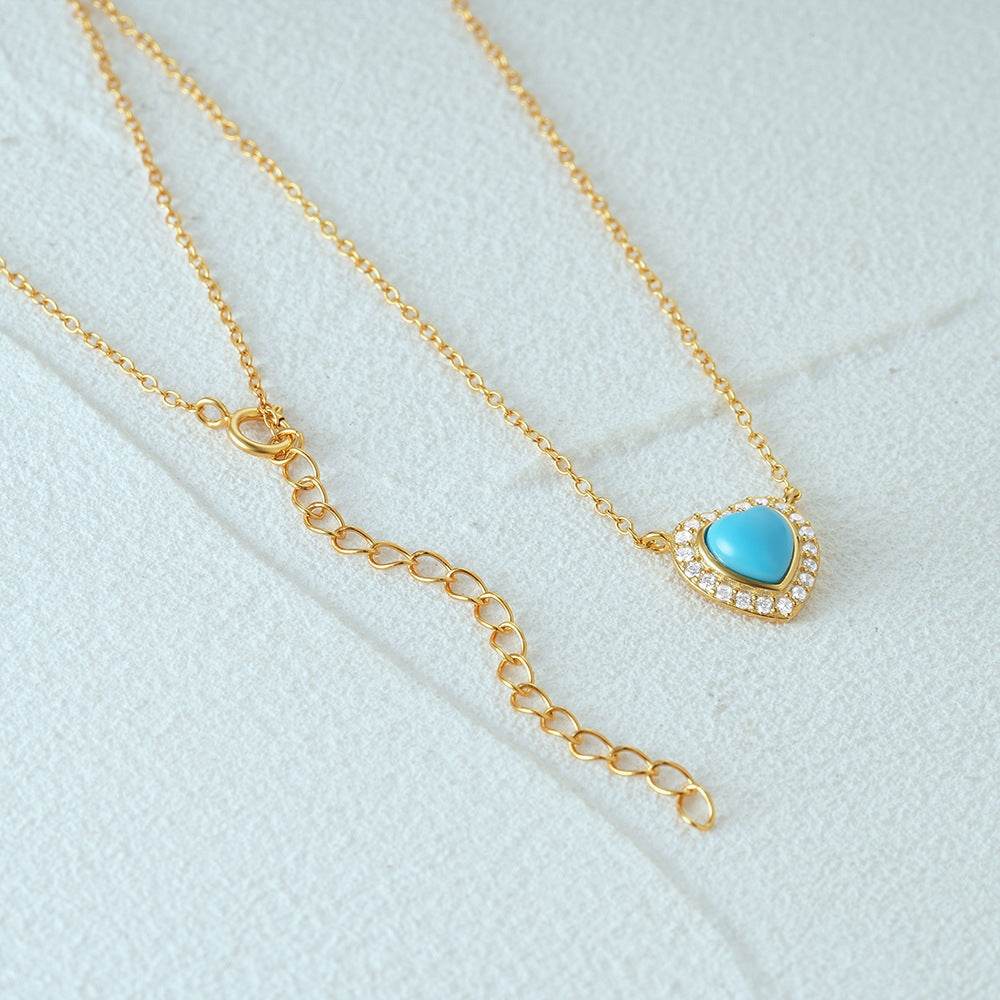 925 sterling silver heart-shaped necklace set with diamonds and turquoise - MOWTE
