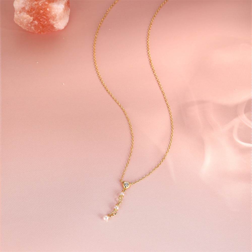 925 sterling silver heart-shaped Y-shaped pearl tassel necklace - MOWTE