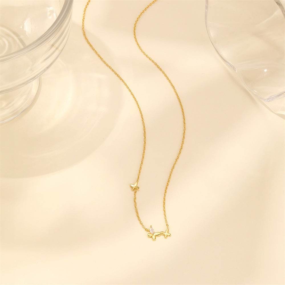 S925 pure silver creative butterfly set diamond light luxury collarbone necklace