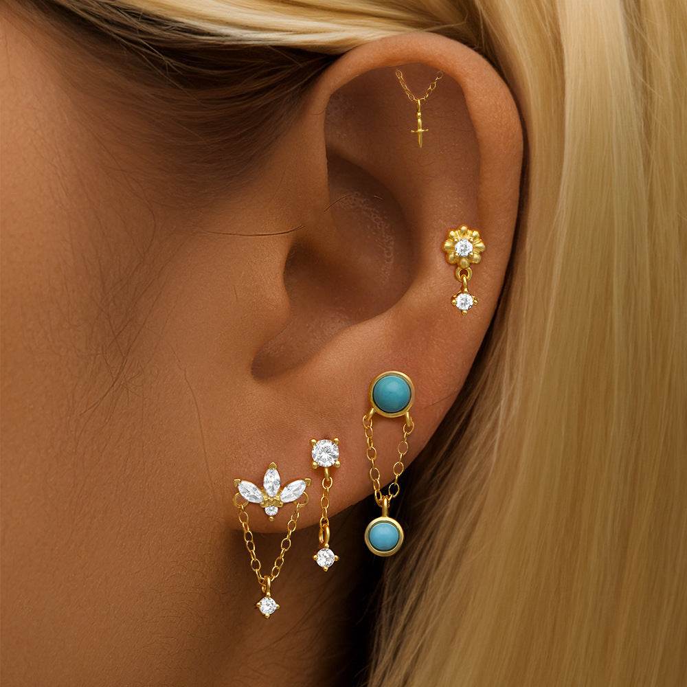S925 pure silver personalized geometric diamond inlaid cartilage puncture internal thread daily matching ear bone nail