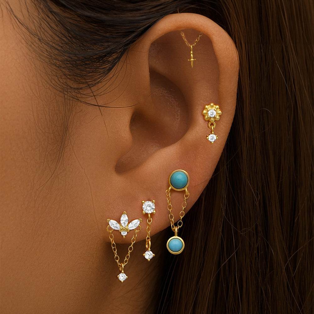 S925 pure silver personalized geometric diamond inlaid cartilage puncture internal thread daily matching ear bone nail