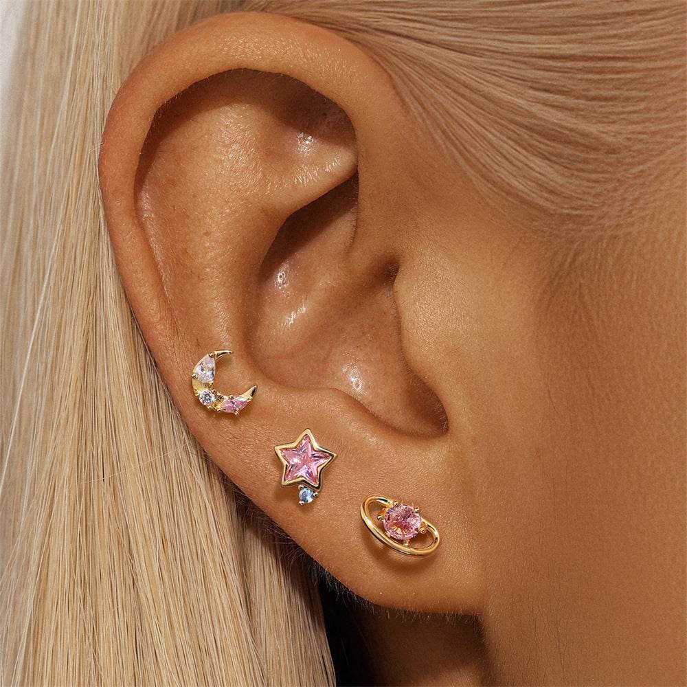 S925 Pure Silver Starry Sky Series Color Diamond Earring Set