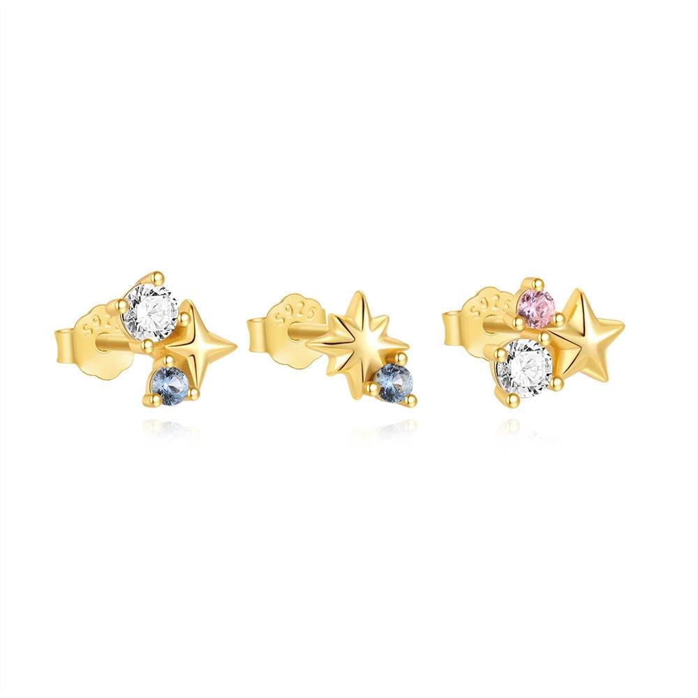 S925 Pure Silver Starry Sky Series Color Diamond Earring Set - MOWTE