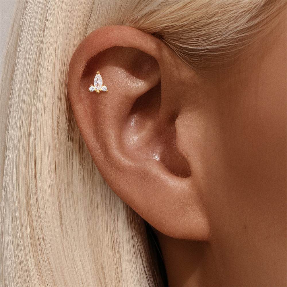 S925 sterling silver daily outfit with diamond tassel geometry 16g puncture thread earlobe and ear bone