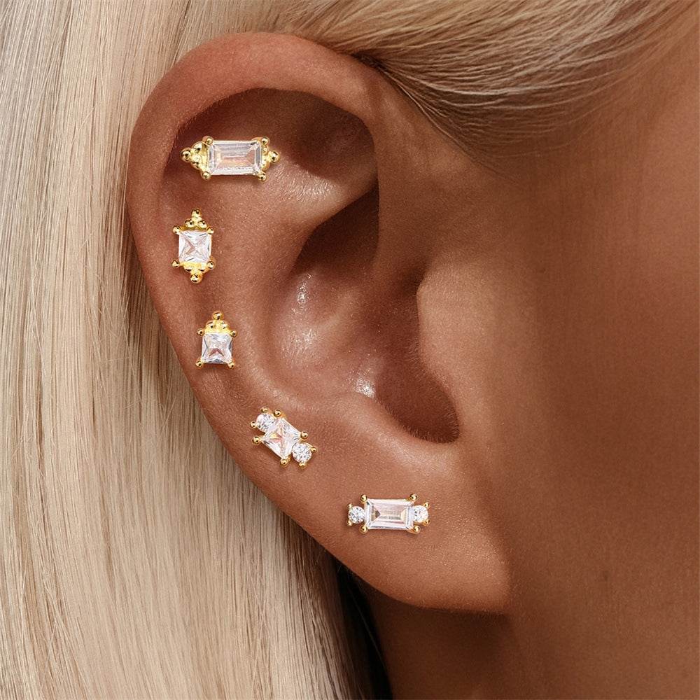 S925 sterling silver daily outfit with diamond tassel geometry 16g puncture thread earlobe and ear bone