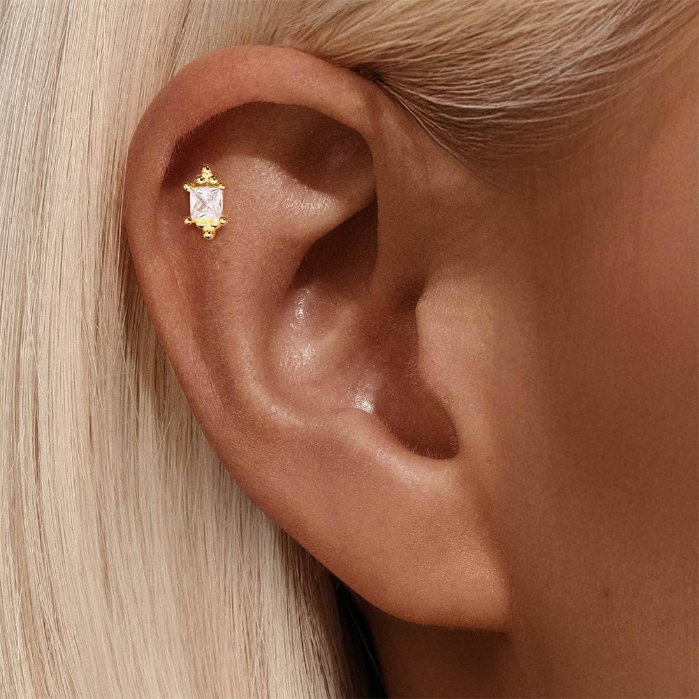 S925 sterling silver daily outfit with diamond tassel geometry 16g puncture thread earlobe and ear bone