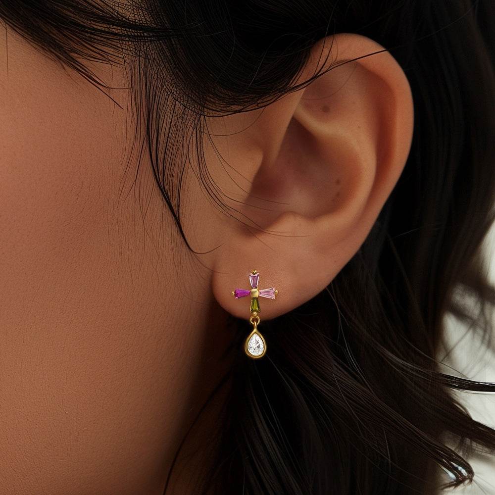 925 sterling silver diamond flower earrings - MOWTE
