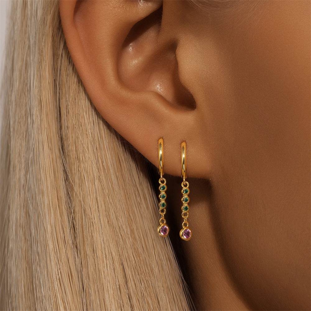 Geometric tassel S925 pure silver stone earrings