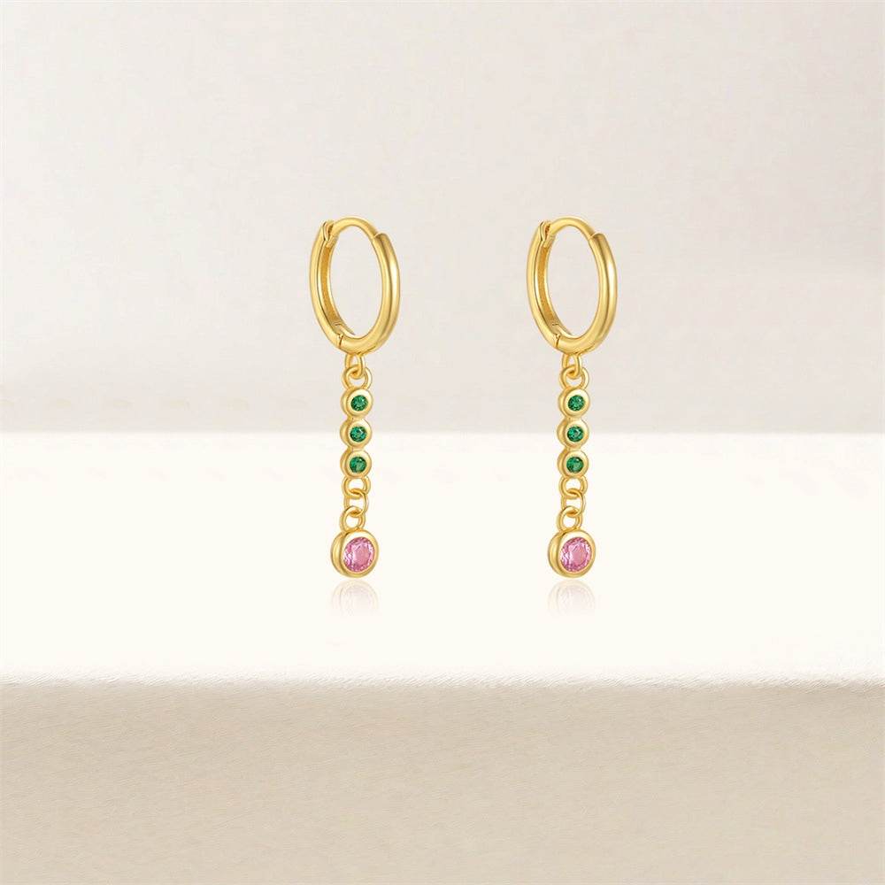 Geometric tassel S925 pure silver stone earrings