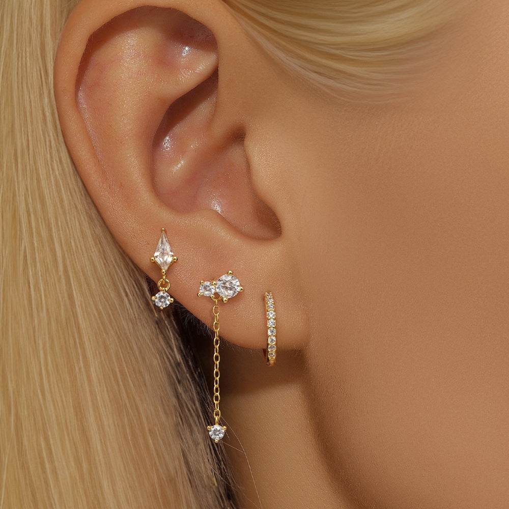 S925 sterling silver octagonal star three piece set diamond