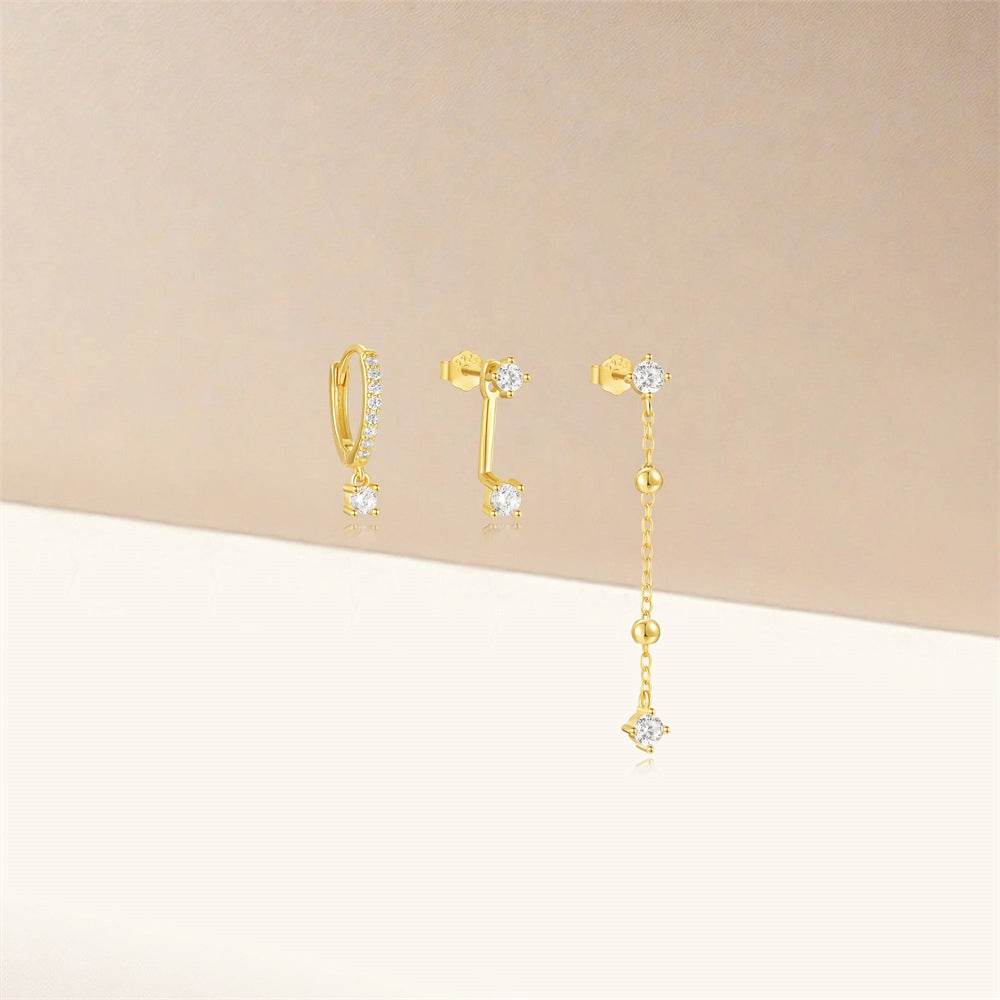 S925 sterling silver octagonal star three piece set diamond