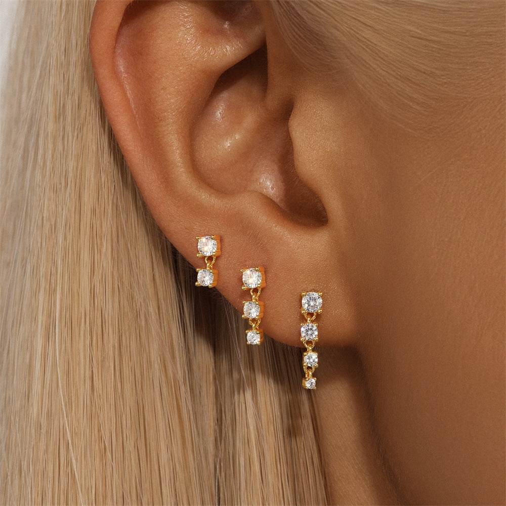 Zircon Three Piece S925 Women's Ear Studs Set