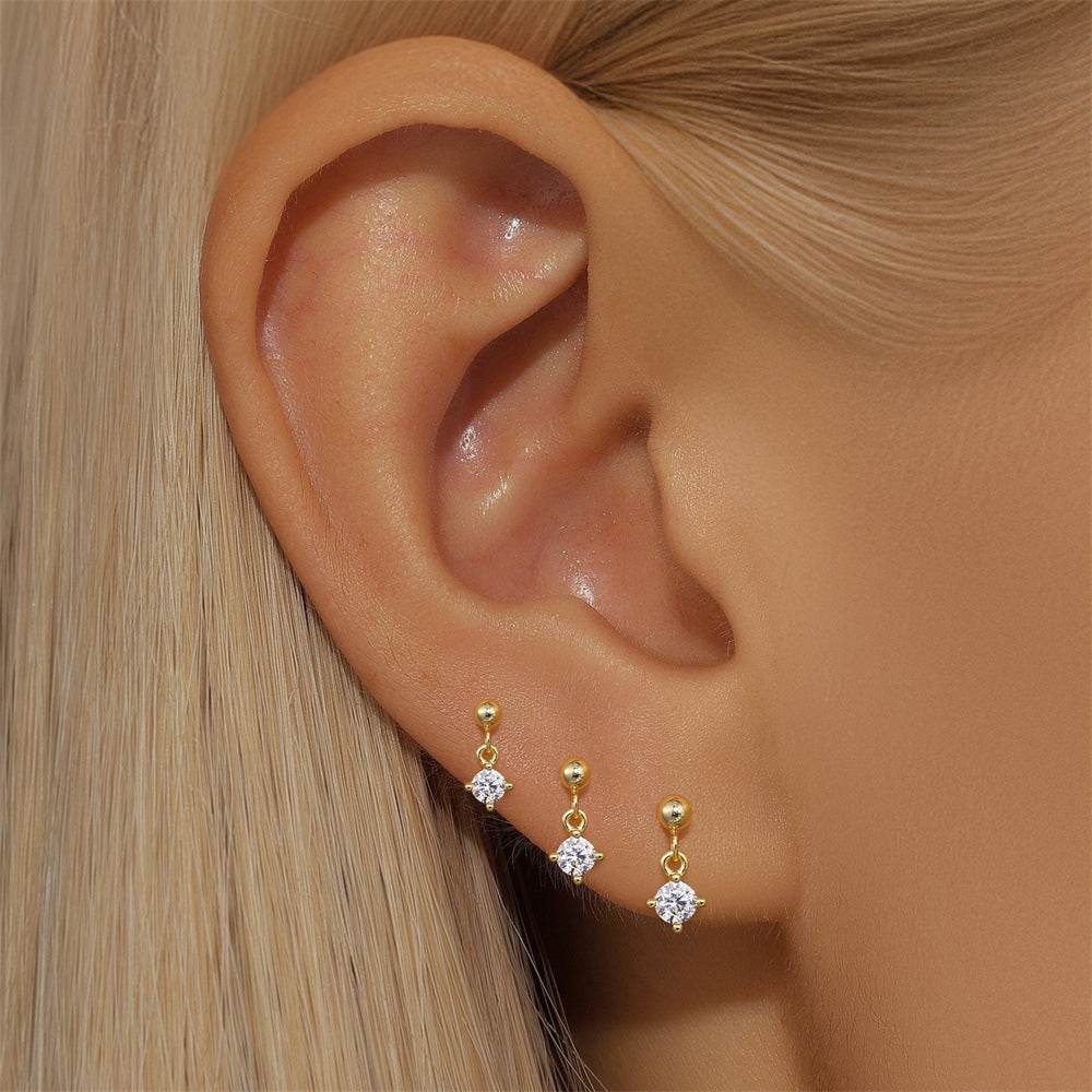 Zircon Three Piece S925 Women's Ear Studs Set