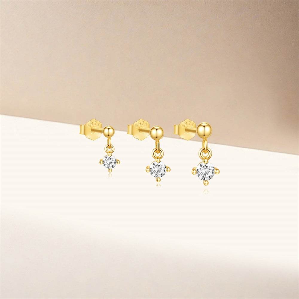 Zircon Three Piece S925 Women's Ear Studs Set