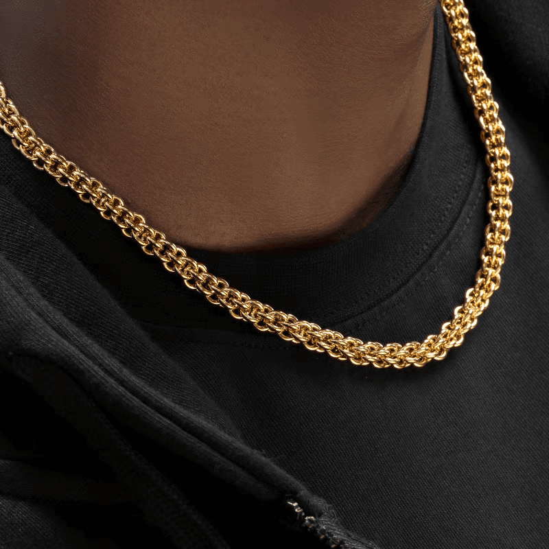 18K gold necklace men's and women's hip-hop high-end titanium steel lock chain - MOWTE
