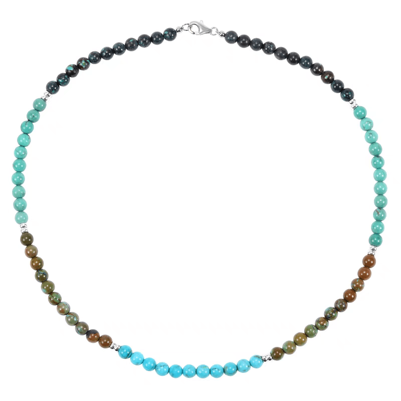 Natural turquoise necklace handmade bead color splicing pure silver collarbone chain - MOWTE