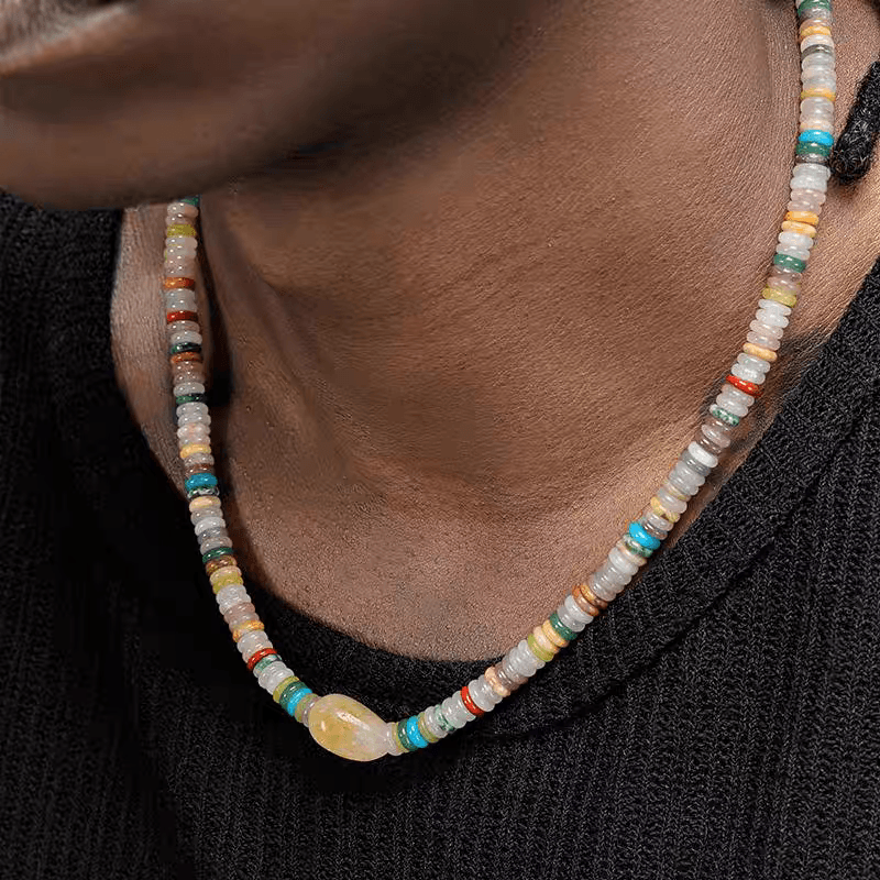 Colored agate necklace for men retro crystal stone pendant collarbone chain - MOWTE