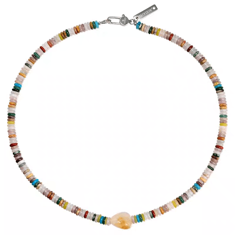 Colored agate necklace for men retro crystal stone pendant collarbone chain - MOWTE