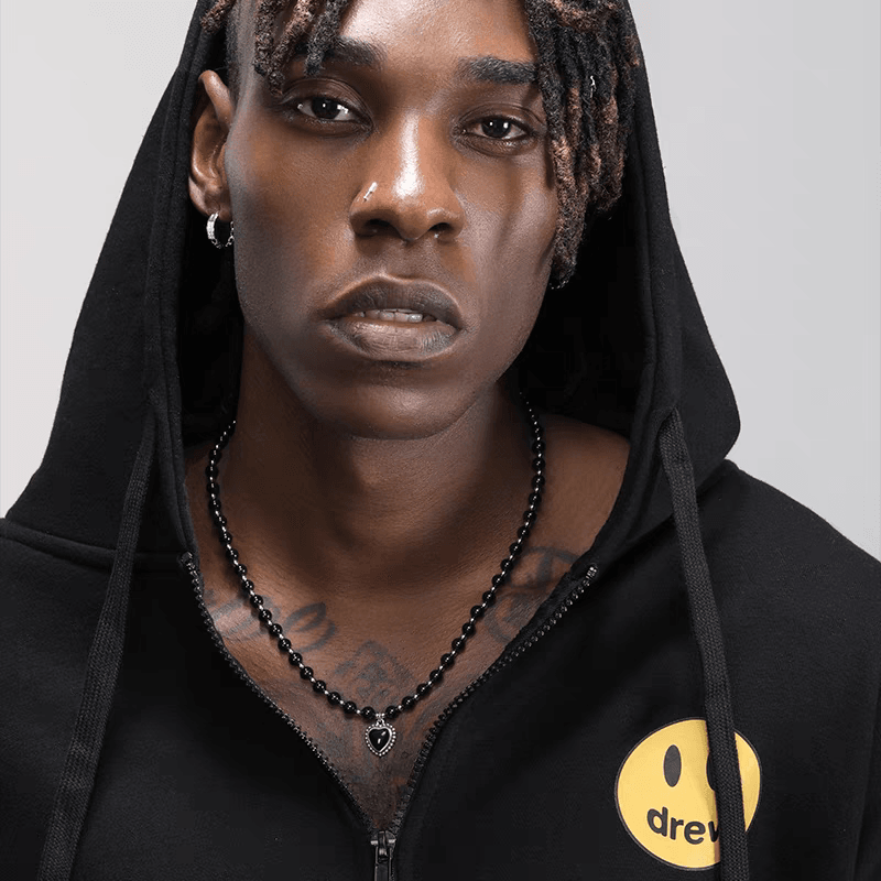 Pure silver heart-shaped pearl necklace men's accessories hip-hop style personalized couple trendy brand black collarbone chain ins - MOWTE