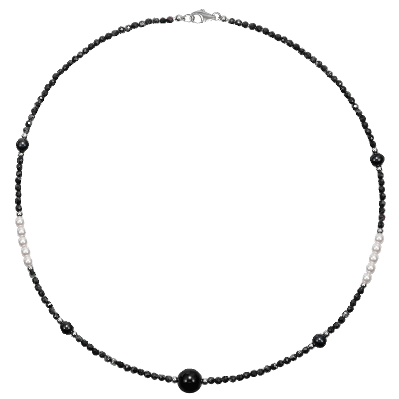Black pointed stone necklace men's retro trend niche design agate pearl bead collarbone chain women's ins - MOWTE