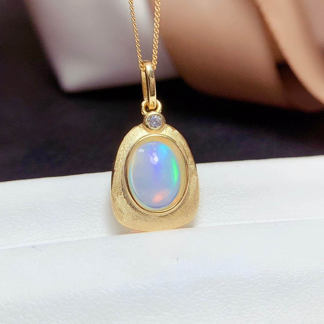 S925 pure silver natural opal pendant exquisite frosted design necklace - MOWTE