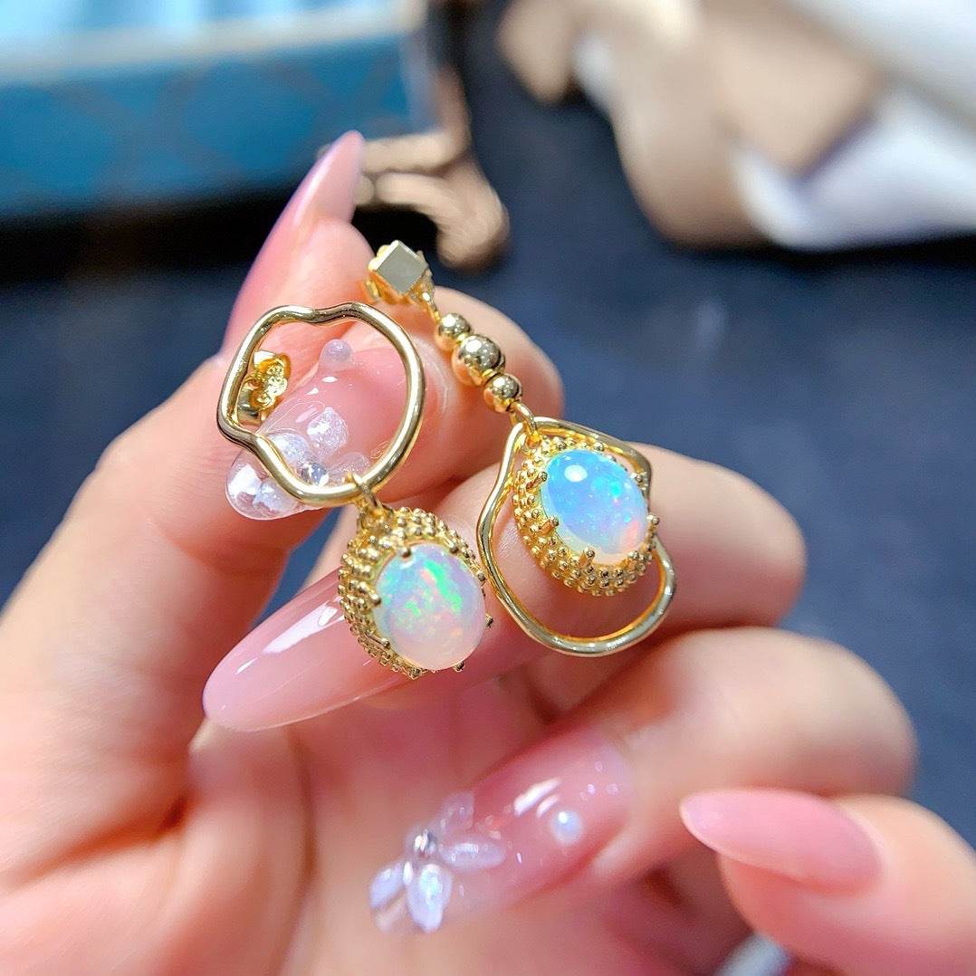 S925 pure silver natural opal earrings - MOWTE