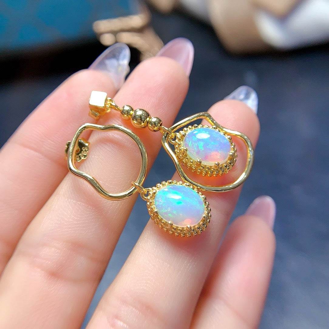 S925 pure silver natural opal earrings - MOWTE
