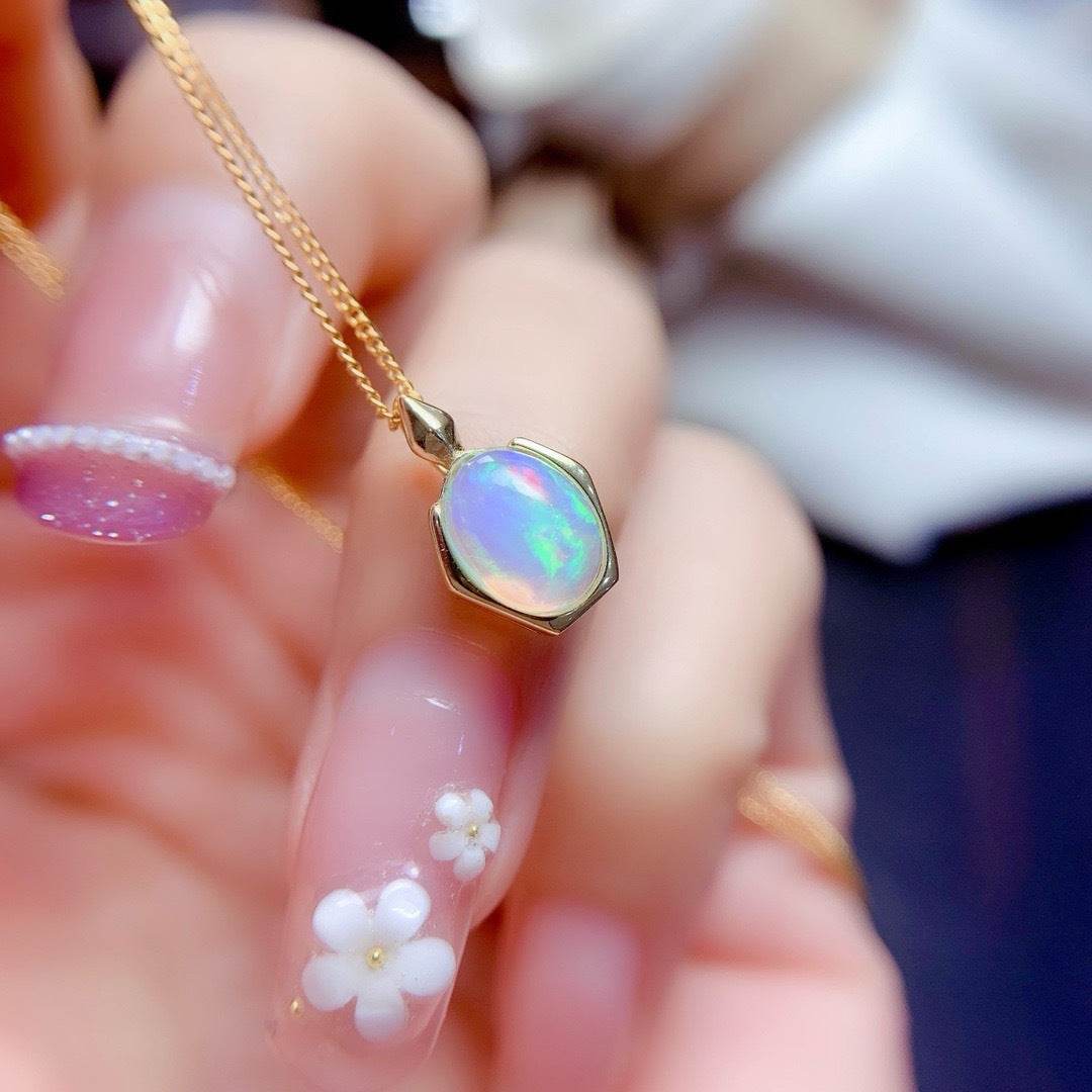 S925 pure silver natural opal pendant exquisite necklace - MOWTE