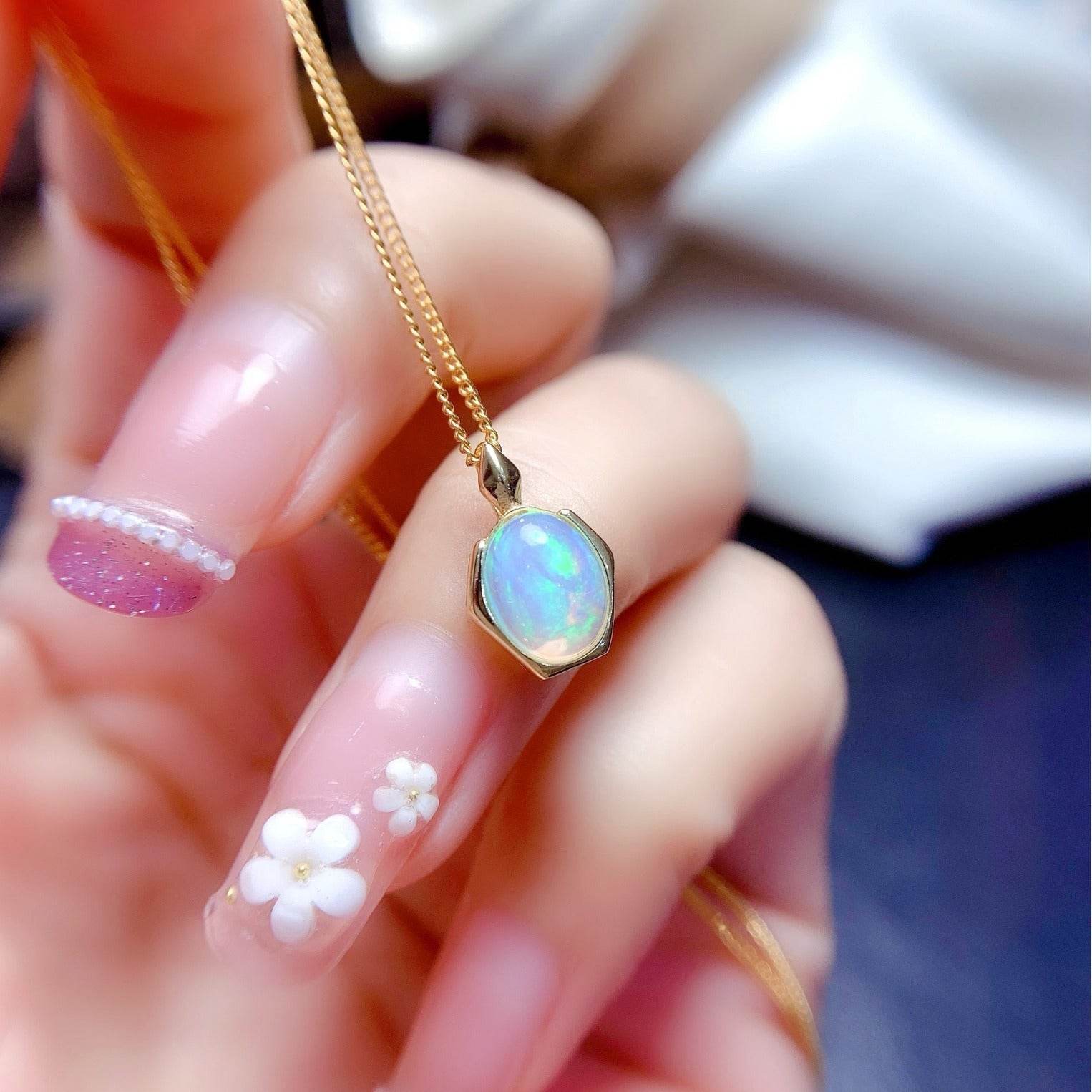 S925 pure silver natural opal pendant exquisite necklace - MOWTE