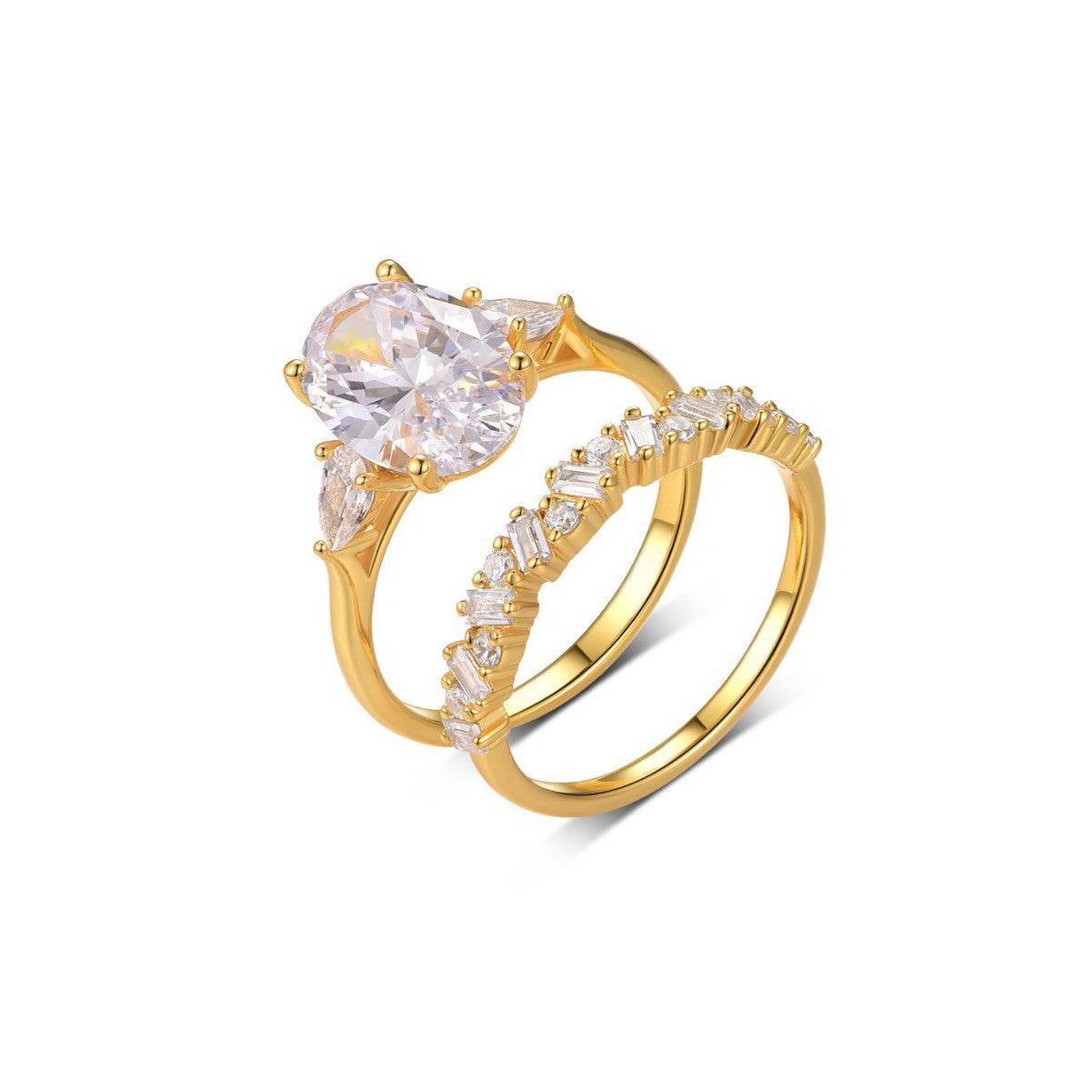 S925 Silver Two-Piece Set Moissanite Ring 4.5ct oval cut Center Stone Exquisite Stacking engagement - MOWTE