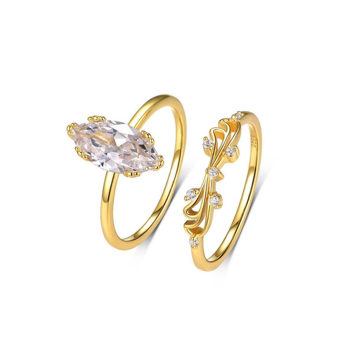 S925 Silver Two-Piece Set Moissanite Ring with 2ct Marquise-Cut Center Stone Exquisite for Stacking - MOWTE