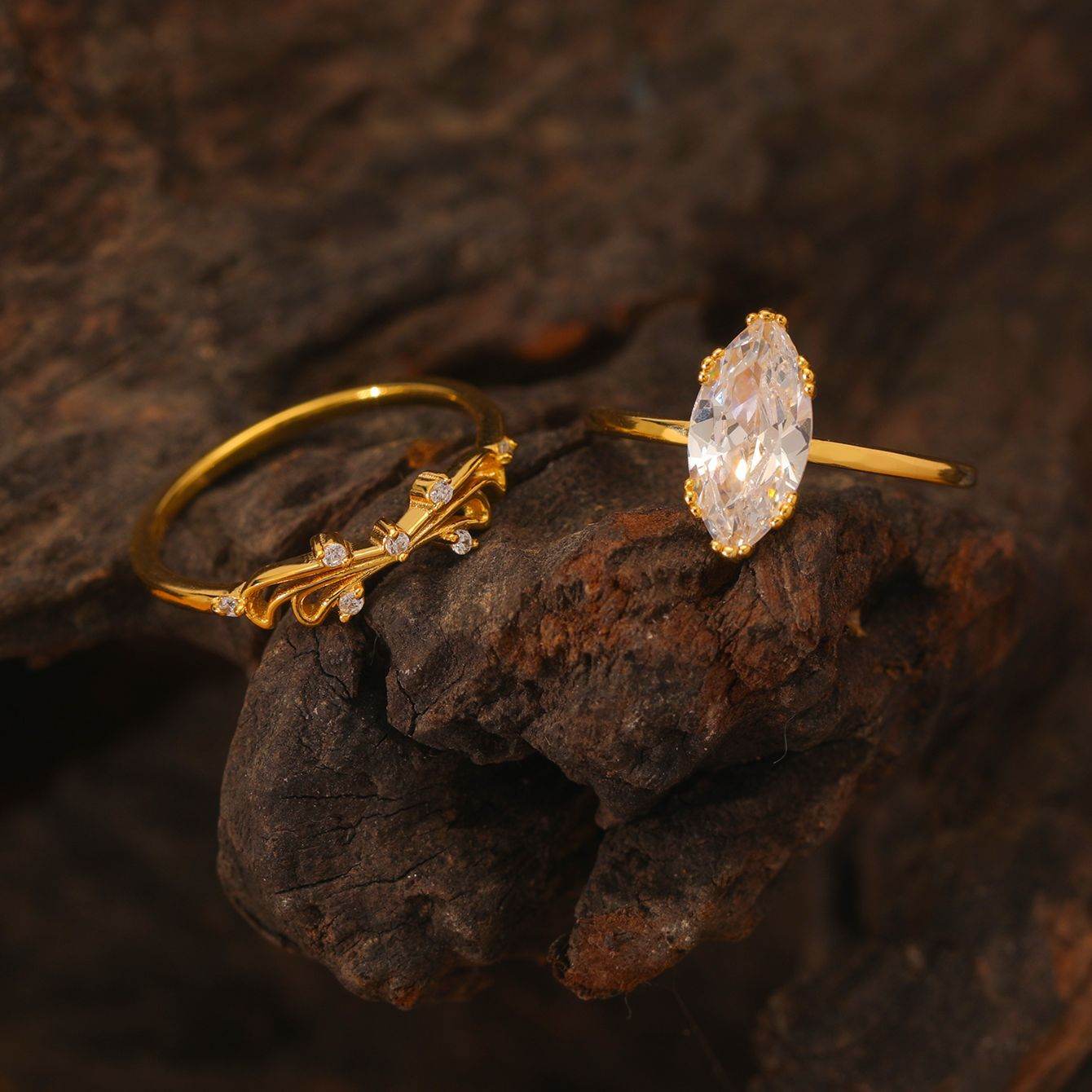 S925 Silver Two-Piece Set Moissanite Ring with 2ct Marquise-Cut Center Stone Exquisite for Stacking - MOWTE