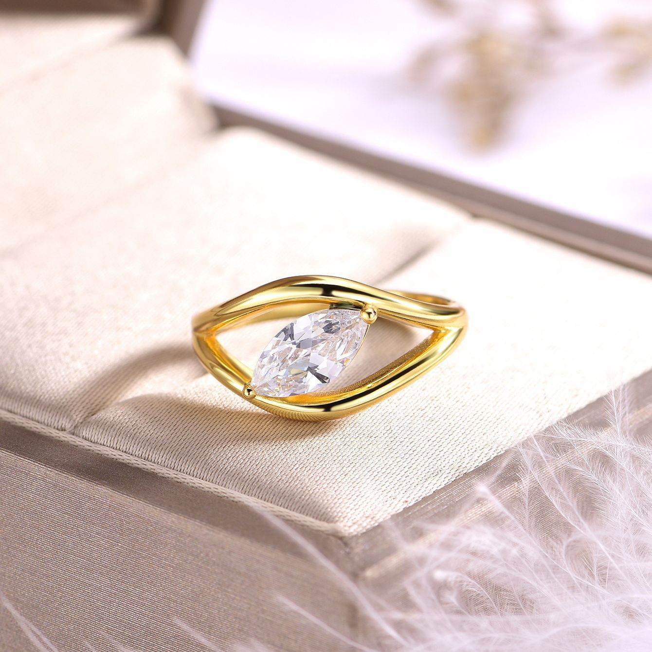 S925 Silver Ring with 1ct Marquise-Cut Center Stone Exquisite for Stacking - MOWTE