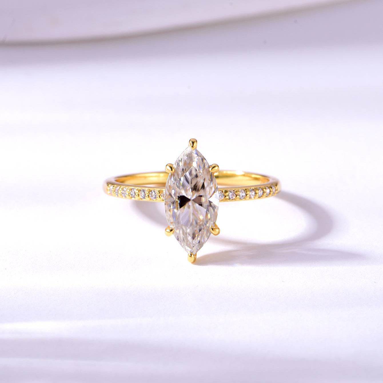 S925 Silver Ring with 2ct Marquise-Cut Center Stone Exquisite for Stacking - MOWTE