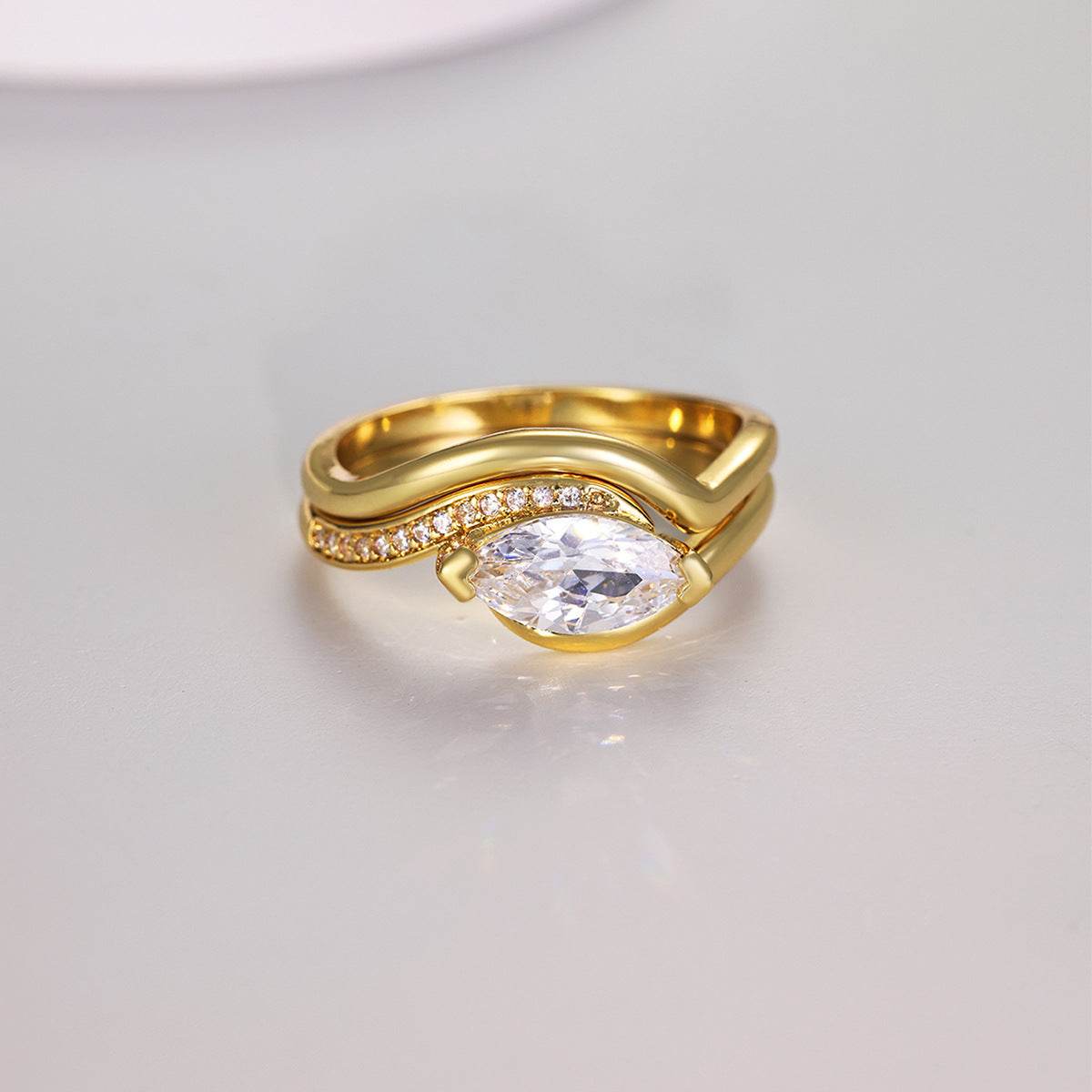 S925 Silver Two-Piece Set Moissanite Ring 1ct Marquise-Cut Center Stone Exquisite for Stacking - MOWTE