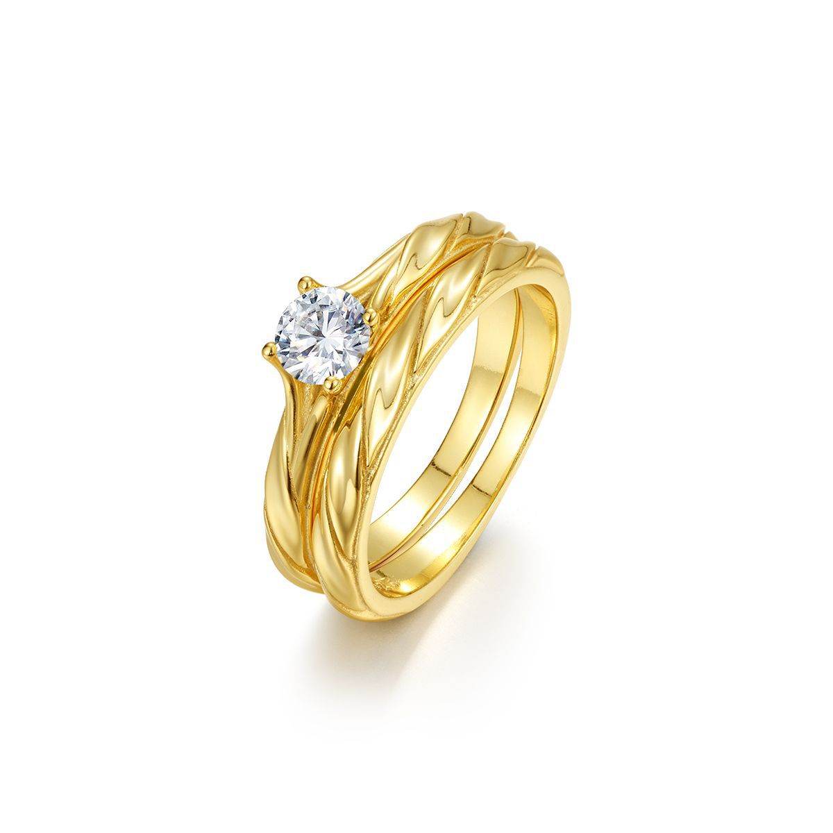 S925 Silver Two-Piece Set Moissanite Ring 0.5ct round-Cut Center Stone Exquisite for Stacking wedding rings - MOWTE