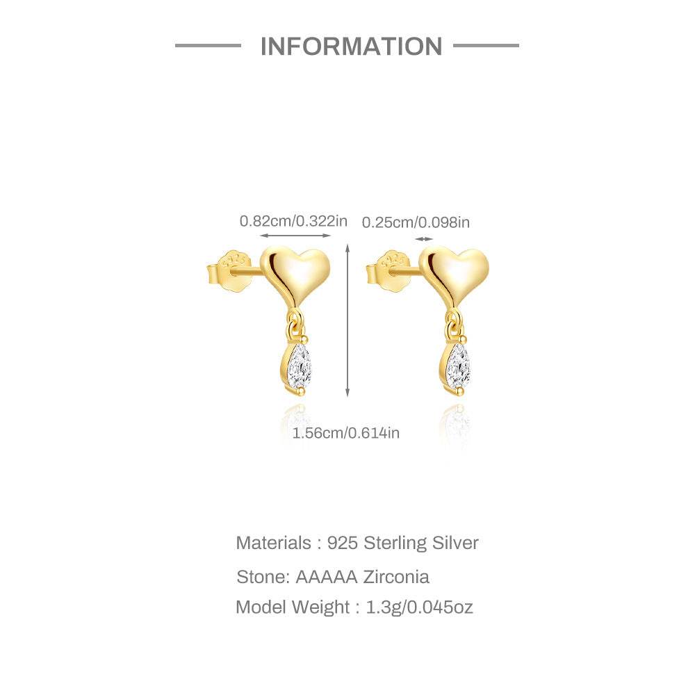 S925 sterling silver heart-shaped zircon pendant for daily wear earrings - MOWTE