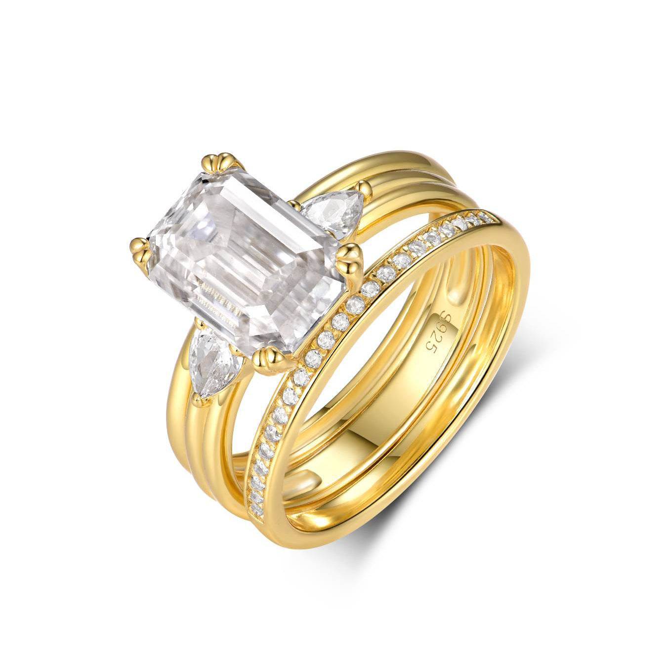 S925 Silver Two-Piece Set Moissanite Ring 3.5ct Center Stone Exquisite for Stacking wedding rings - MOWTE