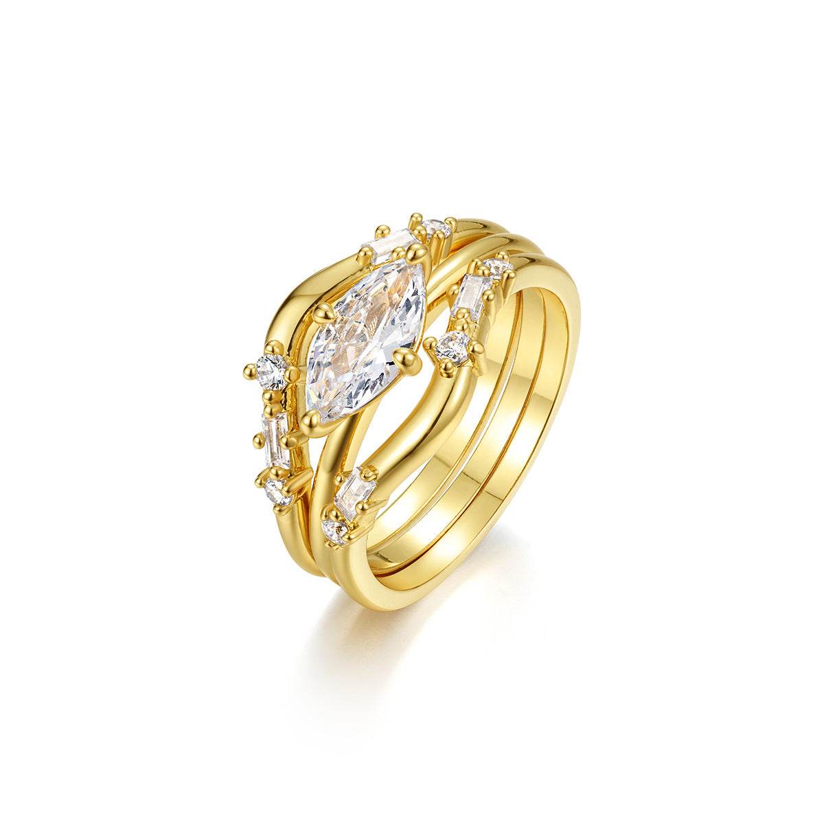 S925 Silver Two-Piece Set Moissanite Ring 1ct Center Stone Exquisite for Stacking wedding rings - MOWTE