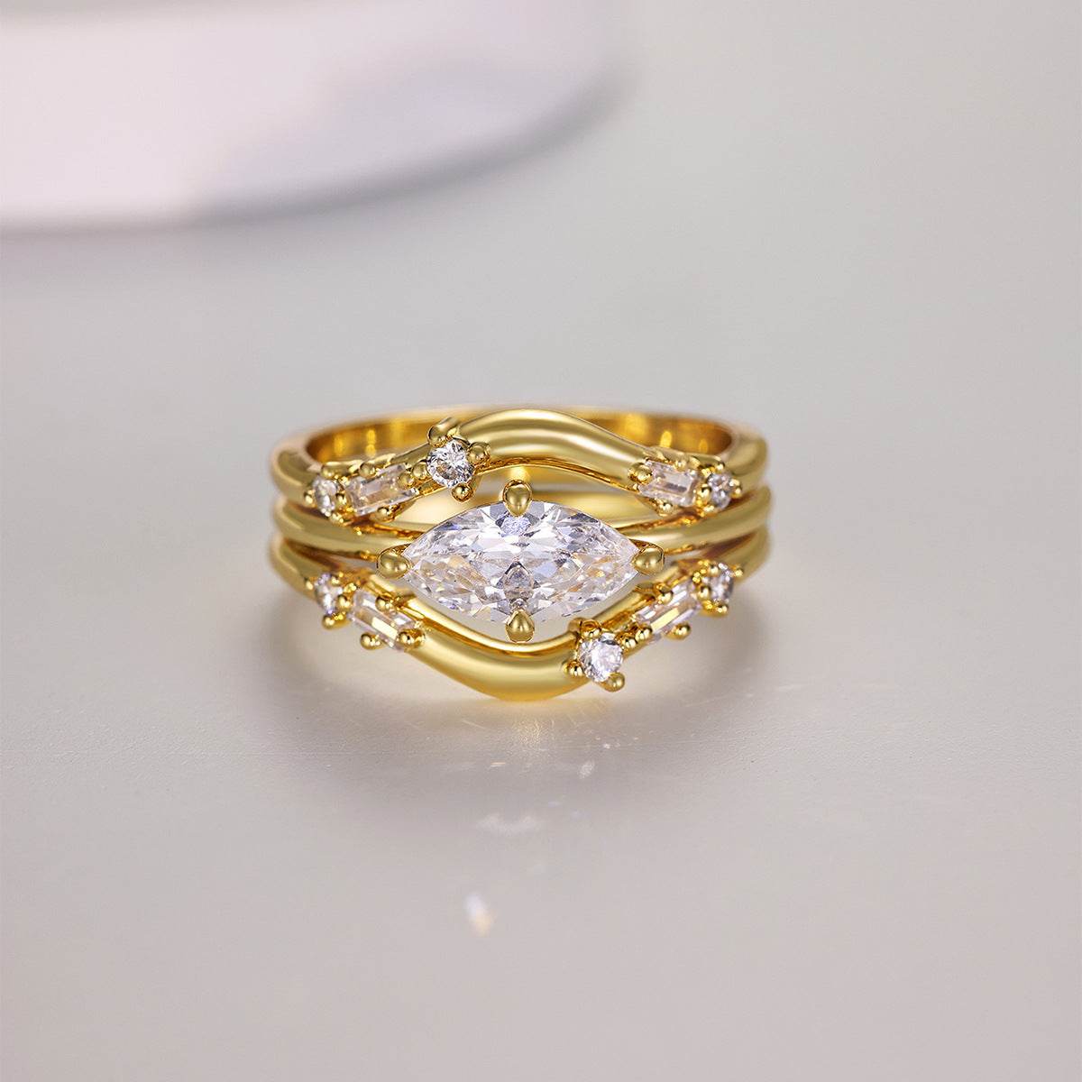 S925 Silver Two-Piece Set Moissanite Ring 1ct Center Stone Exquisite for Stacking wedding rings - MOWTE