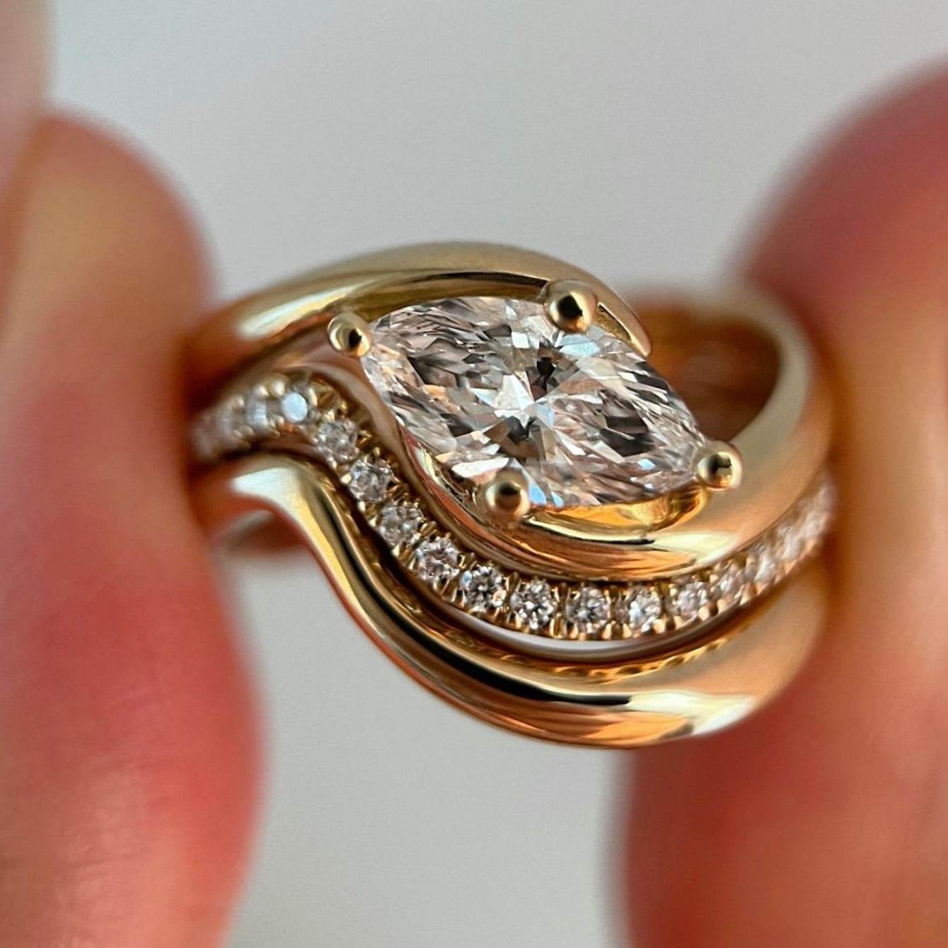 S925 Silver Three-Piece Set Moissanite Ring with 1ct Marquise Cut Center Stone Exquisite Stacking Wedding - MOWTE