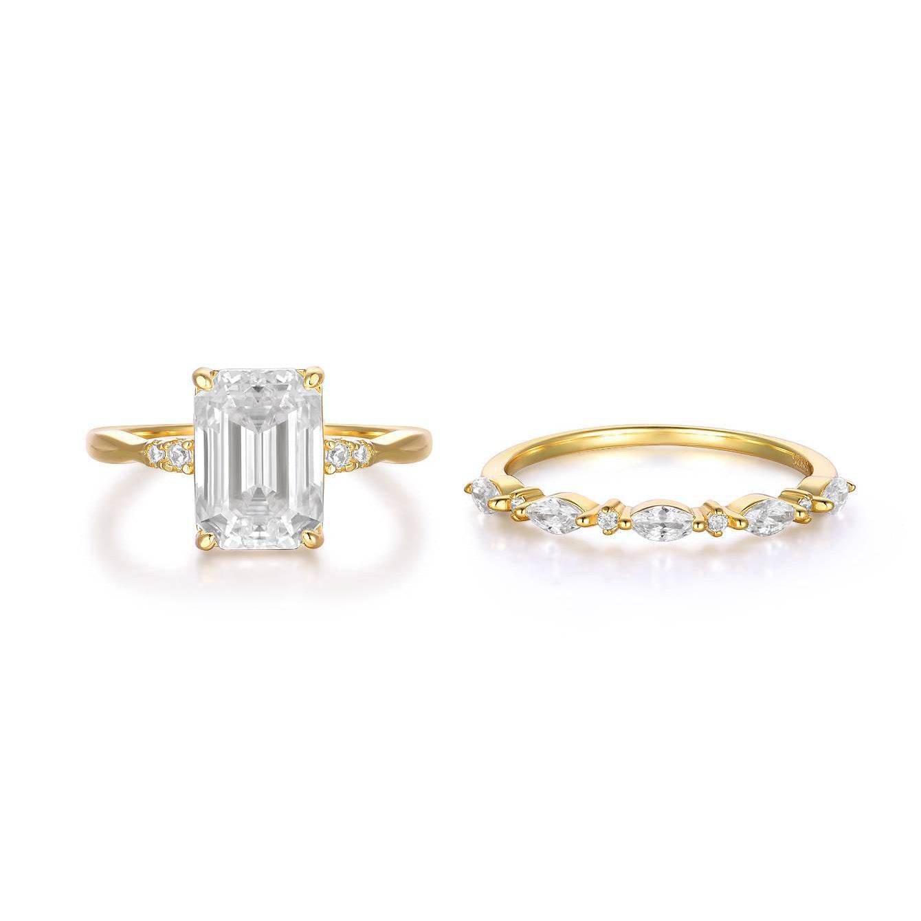S925 Silver Two-Piece Set Moissanite Ring with 3.5ct Center Stone Exquisite Stacking Wedding - MOWTE