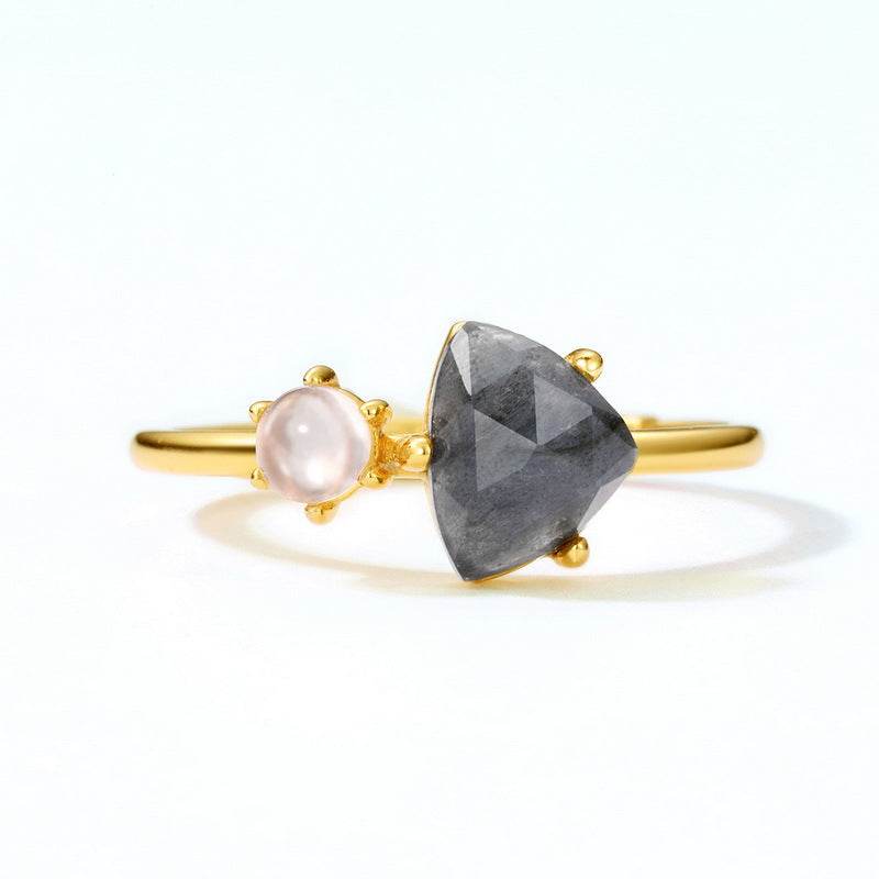 Elongated stone ring light luxury fashion S925 pure silver gold-plated ring women's niche jewelry - MOWTE