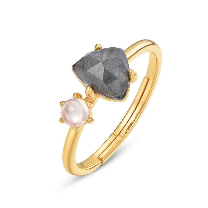 Elongated stone ring light luxury fashion S925 pure silver gold-plated ring women's niche jewelry - MOWTE