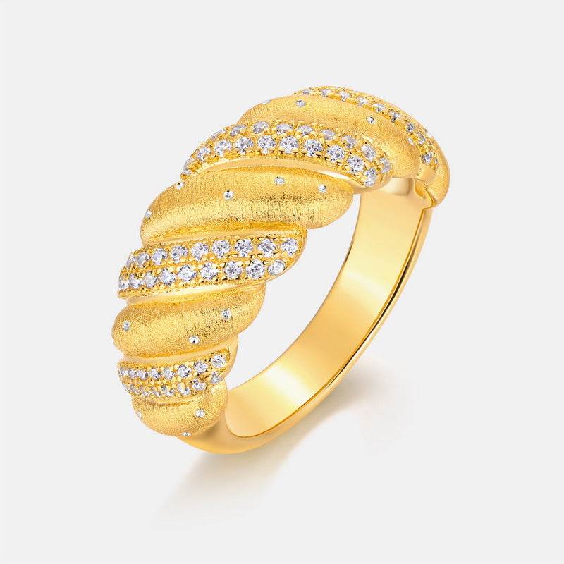 Fried Dough Twists Brushed Ring Women ins Cool S925 Sterling Silver Gold Plated Zircon Ring - MOWTE
