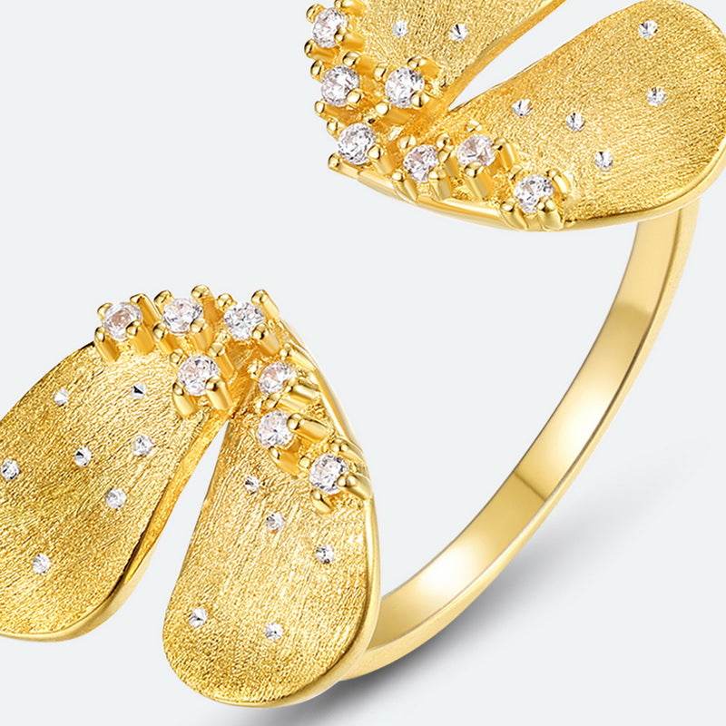 Creative Butterfly Brushed Ring Women S925 Silver Gold Plated Ring Light Luxury Handpiece - MOWTE