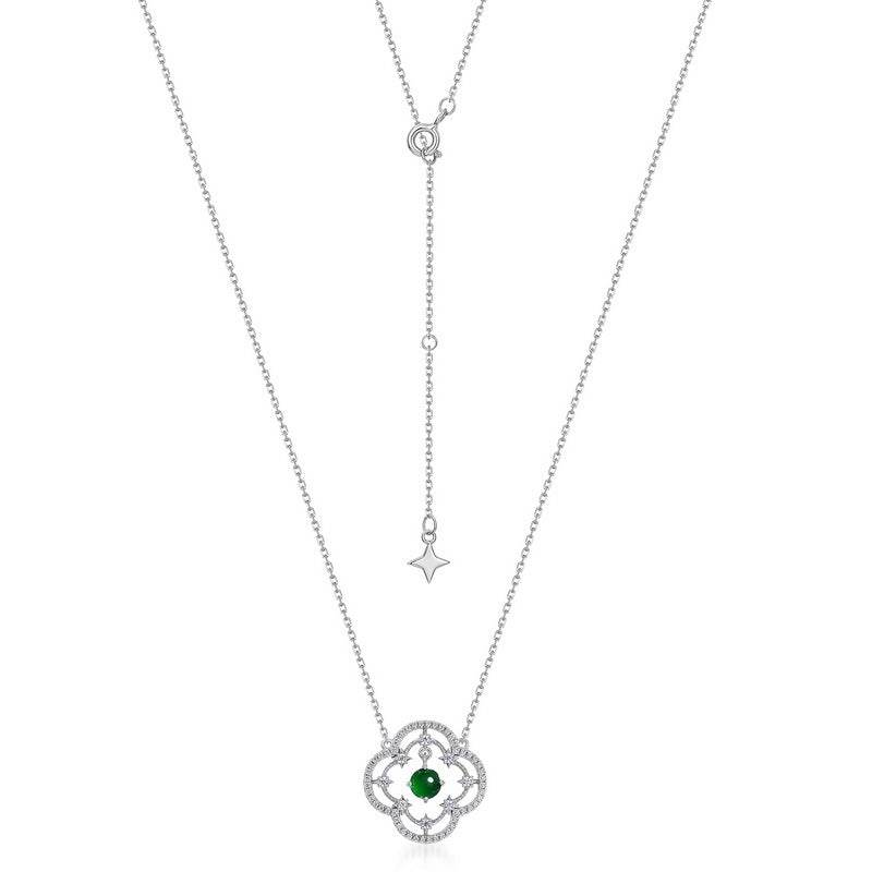 Atmospheric hollow window flower 925 silver inlaid natural jade women necklace - MOWTE